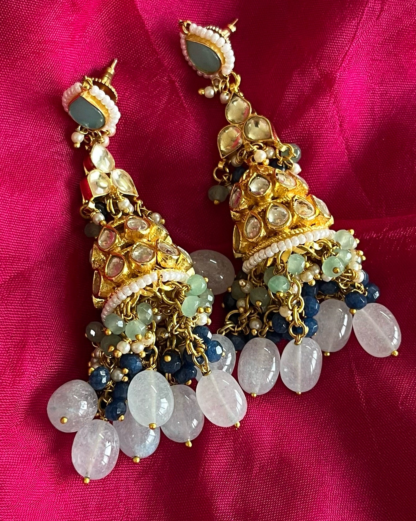 Traditional-Contemporary Pachhi Kundan Earrings for Celebrations