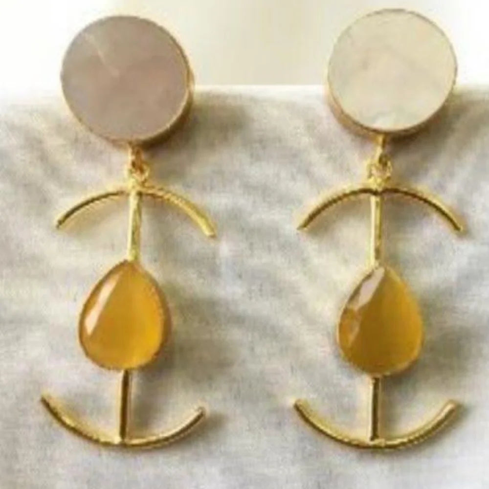 Contemporary Gold-Tone Danglers with Intricate Semiprecious Stone Detailing