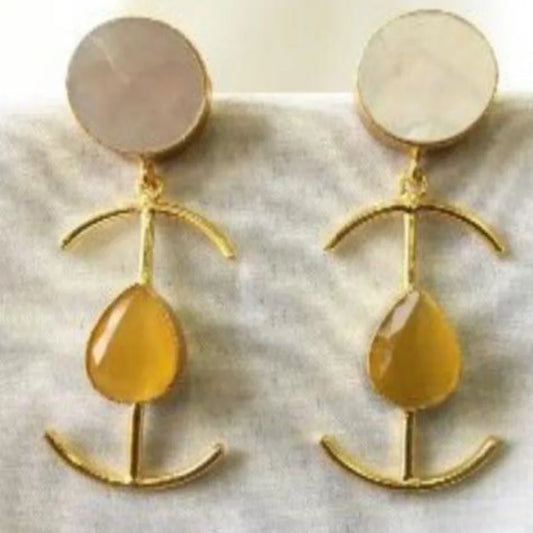 Contemporary Gold-Tone Danglers with Intricate Semiprecious Stone Detailing