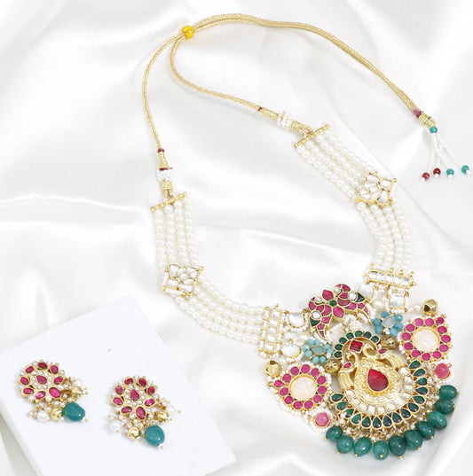 Traditional-Contemporary Pachhi Kundan Set for Wedding Celebrations